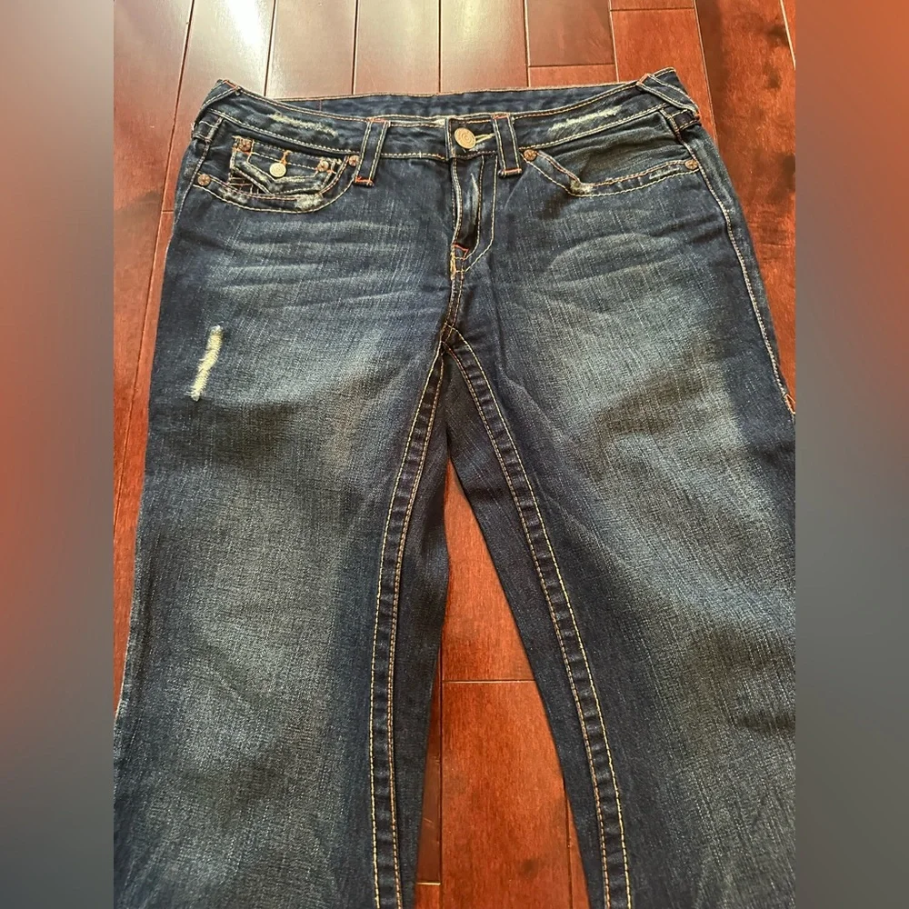 True Religion Womens Flare Jeans in Dark Blue Wash - Picture 4 of 12